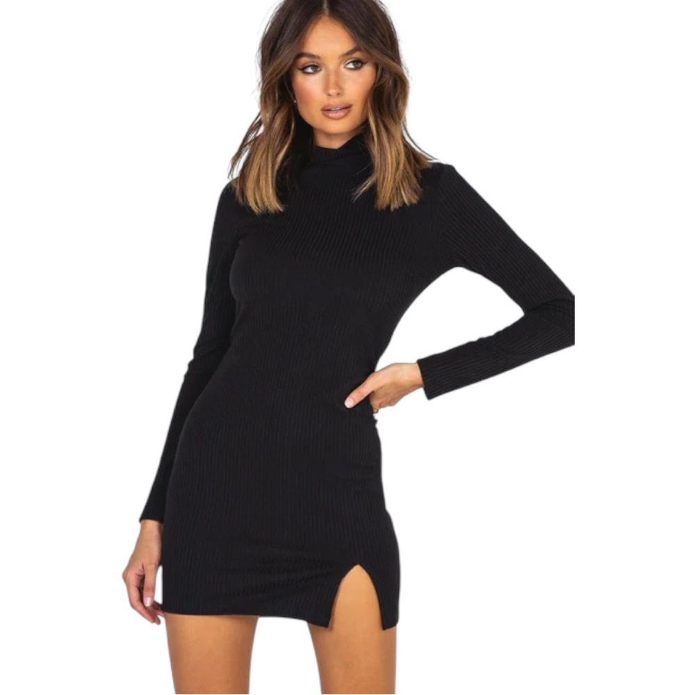 Princess Polly Kehlanae Ribbed Mini Dress in Black Mock Neck Size US 2 - Picture 1 of 15